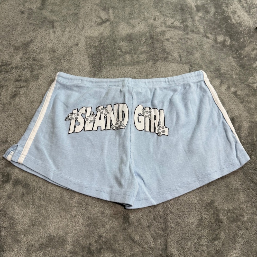 Vintage COED Y2K Island Girl Low Rise Lounge Shorts Blue Cotton Hibiscus Medium